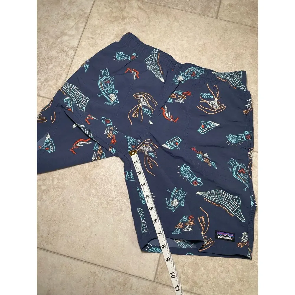 Patagonia Boys' Baggies Swim Shorts Trunks Sz L Blue Ocean Fish Gorpcore Outdoor